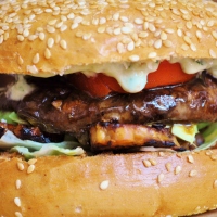 Vegan Burger Series: Episode Three - Portobello Bagel with Tempeh Bacon and Garlic Cream Sauce