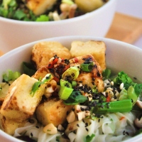 Crispy Tofu and Shiitake Mushroom Noodle Soup